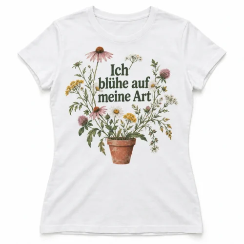 Damen-T-Shirt Ich blühe auf meine Art – Produktansicht
