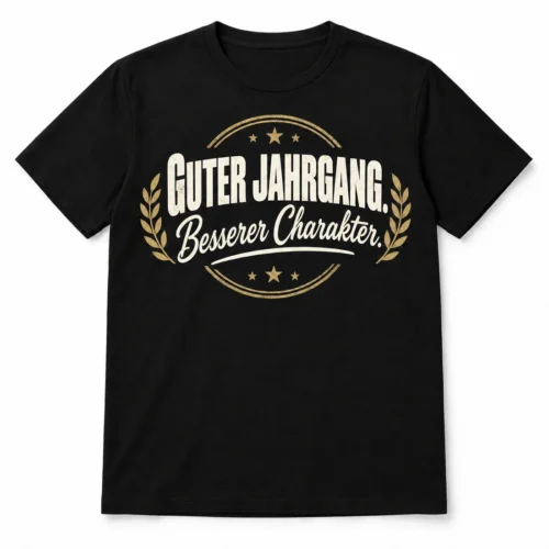 Herren-T-Shirt Guter Jahrgang. Besserer Charakter. – Produktansicht